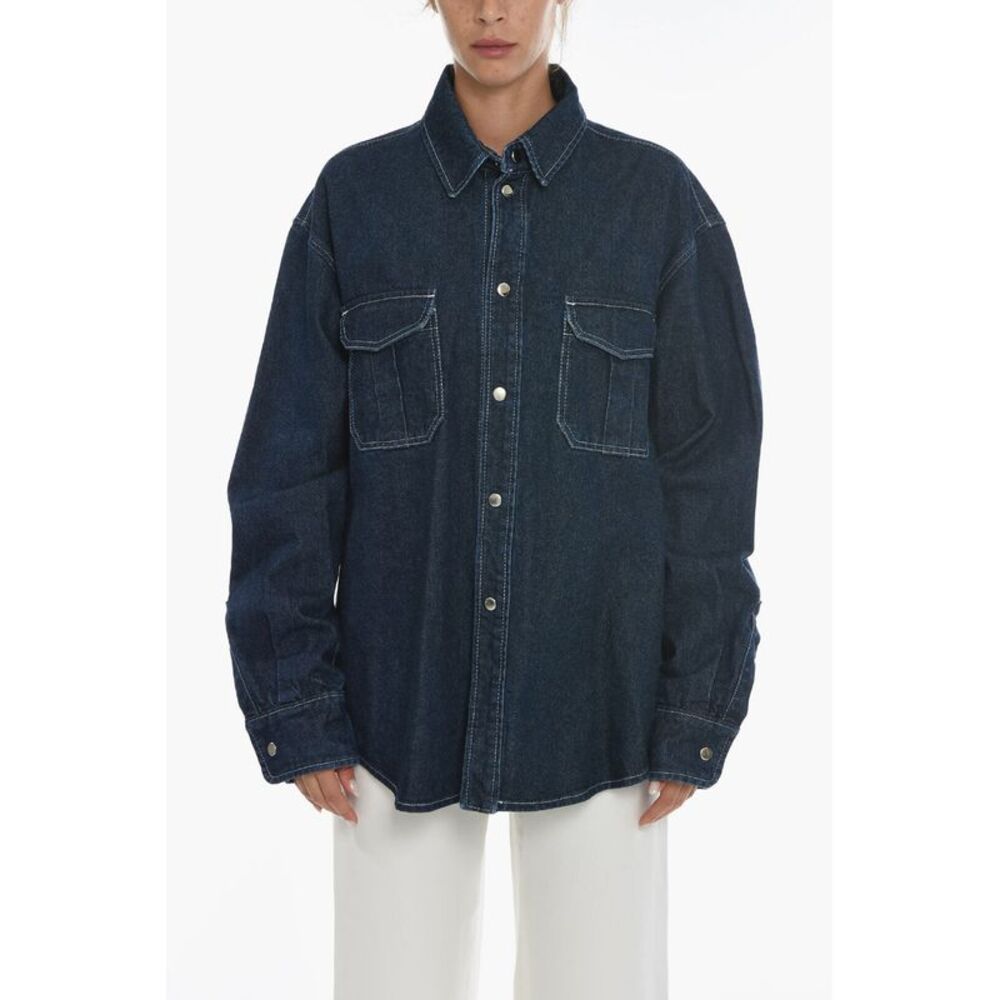Oversized Denim Shirt with Utility Pockets